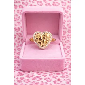 DMND Heart Nugget Ring - Gold Color, Heart Shape, Rhinestones, Elegant Design, Perfect for Special Occasions
