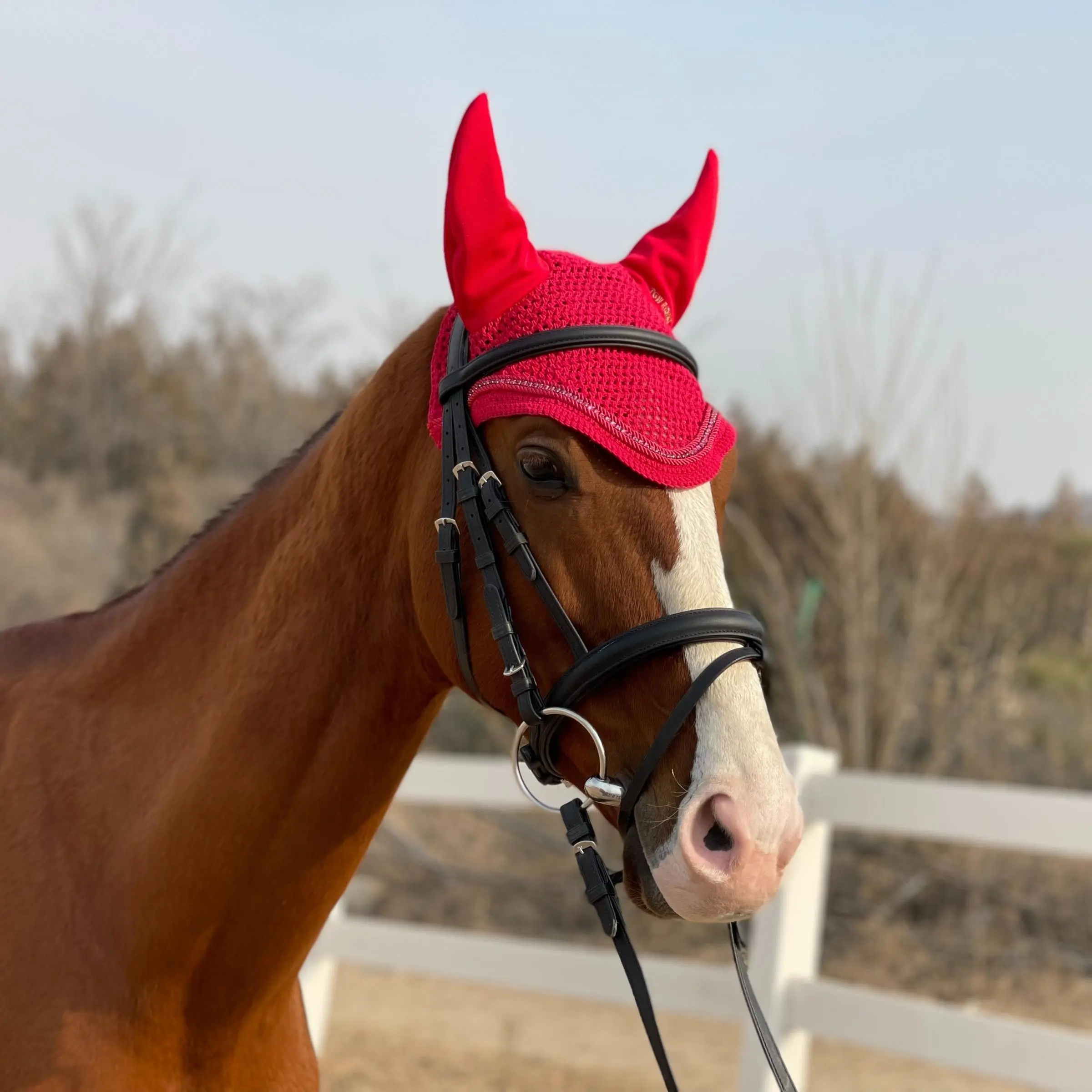 Horse Fly Veil, Breathable Soft Shell Ears, Elegant Cord-crystal-cord Combination, Horse Head Cover, Equestrian Supplies, Protective Gear