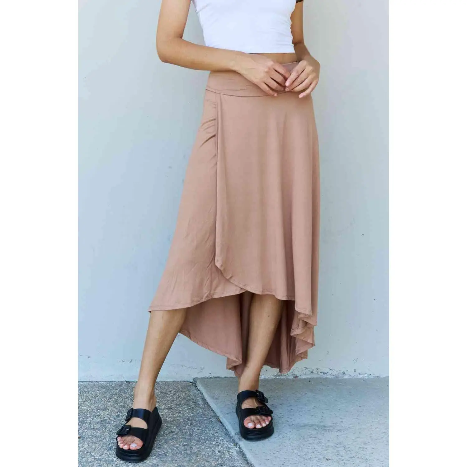 High Waisted Flare Maxi Skirt in Camel