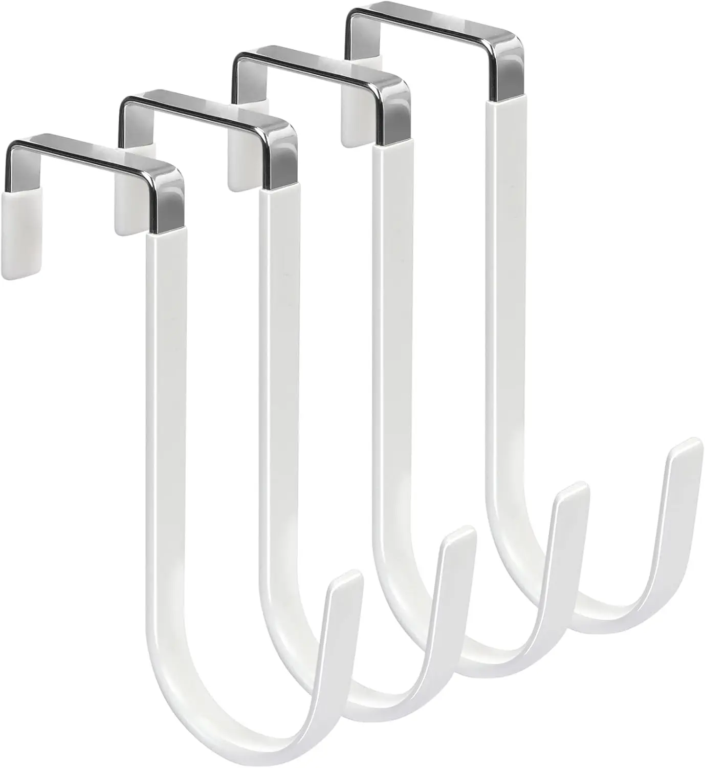 Metal Over-The-Door Hooks, 4-Pack Modern Door-Mount Hangers with Rubber Scratch Protection, Heavy-Duty Organizer for Bathroom, Bedroom Hanging Clothes, Towels, Hats, Bags (White)
