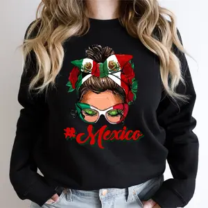 Mexico Messy Bun Sweatshirt, Mexican Flag Hoodie For Woman, Cute Latina Gift Sweater For Mom, Proud Mexican Sweatshirt, Gift For Her.