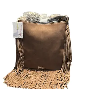 Jessica Simpson Brown Fringe Crossbody Bag with Suede Texture and Tassel Accents for Everyday Use