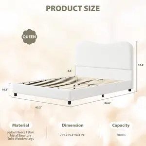 Garvee Upholstered Velvet Bed Frame with Bouclé Headboard, Rounded Corner Platform Bed with Low Profile, Durable Wooden Slats, Quiet and Easy to Assemble