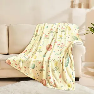 1pc Easter Egg & Flower Print Blanket - Soft, Warm Polyester Knit Throw with Vibrant Eggs & Floral Design, Ideal for Naps, Camping, Travel, Office Decor, All-Season Use, Machine Washable, Camping Accessory | Polyester Knit, Easter Decorations