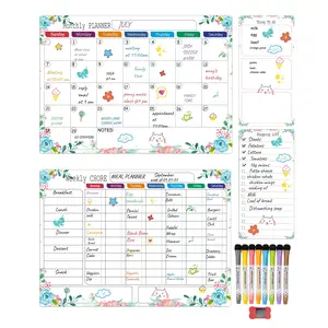 4-Pack Magnetic Dry Erase Calendar Whiteboard Set, Includes Monthly, Weekly & Daily Notepads, 8 Markers and 1 Eraser, for Refrigerator Surface