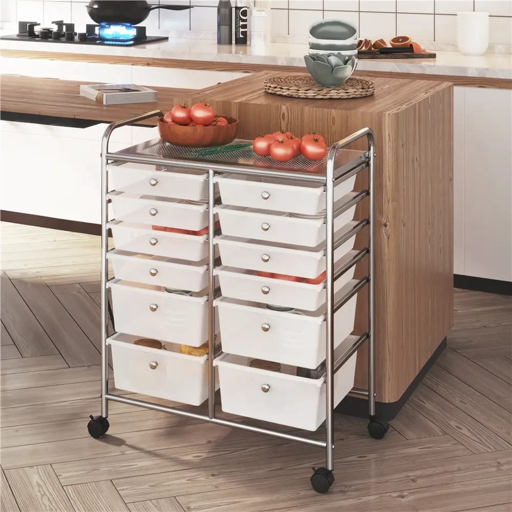 Costoffs 12-Drawer Steel Rolling Storage Cart - Lightweight Minimalist Space-Saving Mobile Organizer with 2 Sizes of Smooth-Slide Drawers, Shelf for Home, Studio, Craft Cart Organizer, Modern Utility Carts