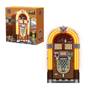 PANTASY Retro Jukebox Building Kit with Coin & Sound Function, Mechanical Music Box Model with Acrylic Records, Recording Studio & Minifigure, Collectible Construction Toy Gift for Adults and Teens
