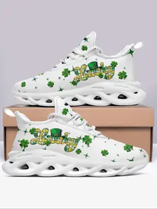 Men's Clover & Letter Print Lace Up Sneakers, Casual Comfortable Breathable Sports Running Shoes, All-match Non-slip Sneakers for Daily Wear, Trainer