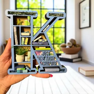 Miniature Alphabet Letter Bookshelf - Handmade Decorative Sculpture with Personalization Options, Customizable Features Artistic Home Ornament in Blue