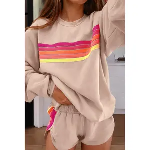 Rainbow Long Sleeve Top and Shorts Set: Apricot