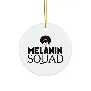 MELANIN SQUAD ORNAMENT, CHRISTMAS DECORATIONS, 3 INCHES CIRCLE ORNAMENT, CERAMIC ORNAMENT