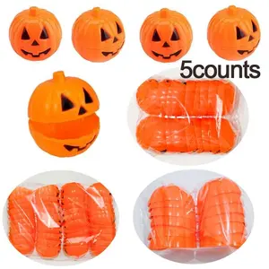 5 Counts Halloween Pumpkin Candy Containers, Reusable Plastic Storage Boxes with Lids, Ideal for Parties, Decorations, Halloween Treats, Thanksgiving Props