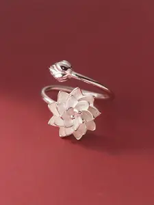 1 piece of s925 pure silver retro ethnic style lotus ring, women's jewelry, suitable for daily commuting wear, Artificial Zircon Ring, perfect gift for mom/girlfriend