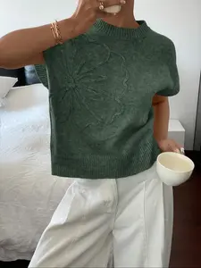 Women's Round Neck Sweater Vest, Casual Fitted Sleeveless Knitted Waistcoat, Daily Wear Ladies Knitwear, Comfortable Aesthetic Fashion All Seasons