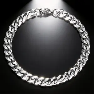 7MM Stainless Steel Curb Cuban Chain Bracelet Silver Color 7-11 inches for Men Women Summer Daily Jewelry boyfriend gifts Men's Simple Plain Cuban Link Bracelet, Hot Fashion Stainless Steel Chain Matching Bracelet for Men