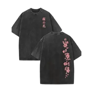 Japanese Cherry Blossom Double-Sided Cherry Blossom Pattern Print  graphic apparel.  Short Sleeve Washed T-Shirt 230g Cotton Double-Sided Washed Fashionable Retro funny High y2k,Vintage,Streetwear Christmas gift,Thanksgiving gift,graphic tees
