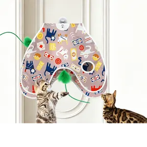 Interactive Cat Toys Moving Concealed Feathers Cat Toys Motion Activated Wall-Mounted Hanging Kitten Toy with Real Mouse Squeaky seek cat toy wand