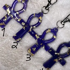 Elegant Purple Ankh Keychain with Gold Leaf Accents and Secure Lobster Clasp for Stylish Accessories