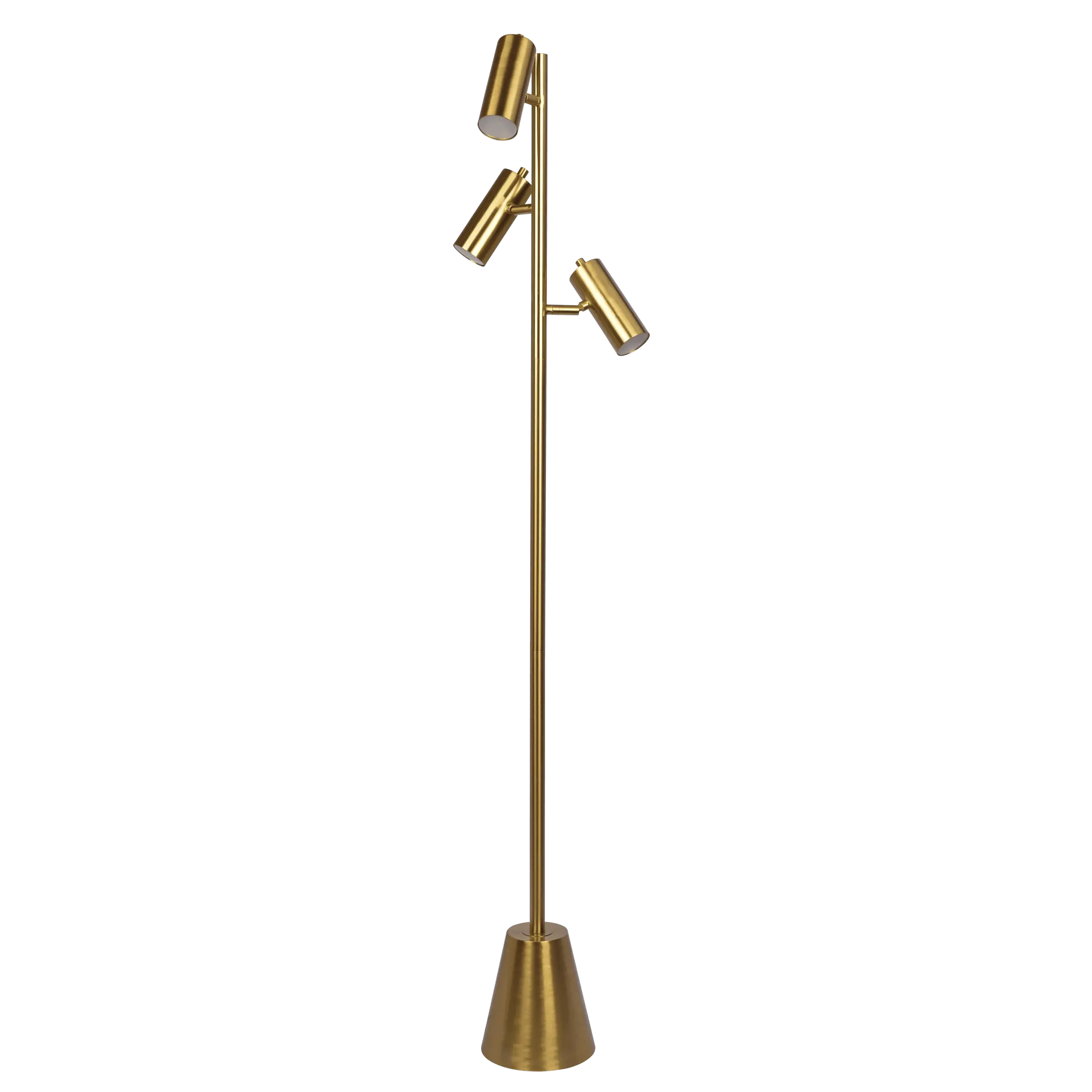 Premiere Lamps Lumina Brass Gold Floor Lamp with Rotary Switch Triple Spots Metal Cone Base