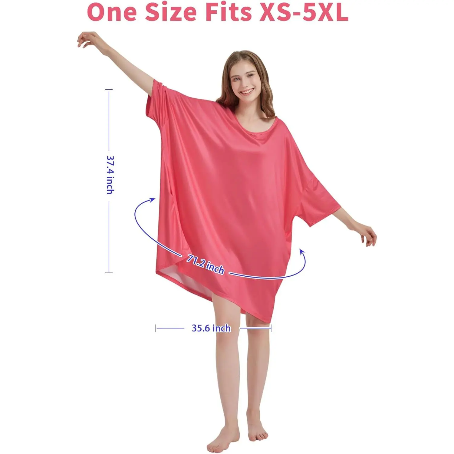 Plus Size Nightgowns for Women Short Sleeves Pajamas Dress Oversized  Nightshirt Sleepwear with Pocket Fit S-