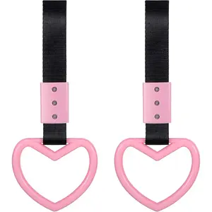 2 Pieces Heart Shaped Car Handle Straps Drift Charm Rear Bumper Warning Ring Decor Subway Bus Broken Heart Handle for Car Interior