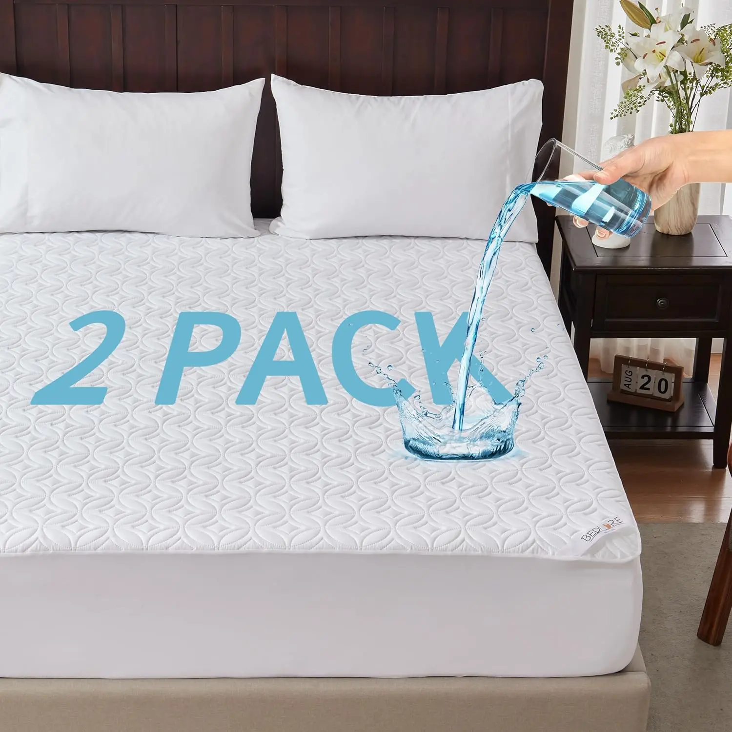 2 Pack  Mattress Protector,  Size Mattress Pad with Deep Pocket 6"-18" Depth, Soft Breathable Bed Mattress Cover for Bedroom, College Dorm (White)