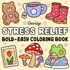 Stress Relief: Coloring Book for Adults and Kids, Bold and Easy, Simple and Big Designs for Relaxation Featuring Animals, Landscape, Flowers, Patterns