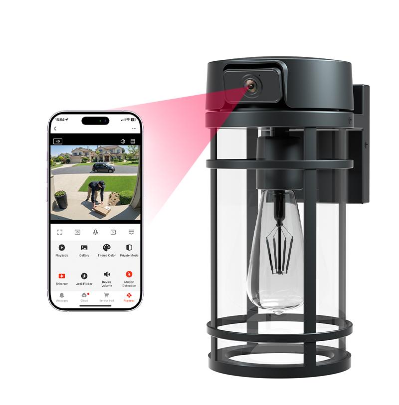 Outdoor Porch Light Security Camera, 2K HD Live View Wi-Fi Human Detection, Pan & Tilt, Two-Way Talk, Cloud/SD Storage, Waterproof, Built in Dusk to Dawn Outdoor Lighting, Outside Wall lamp For House Garage Front Door, Works with TUYA