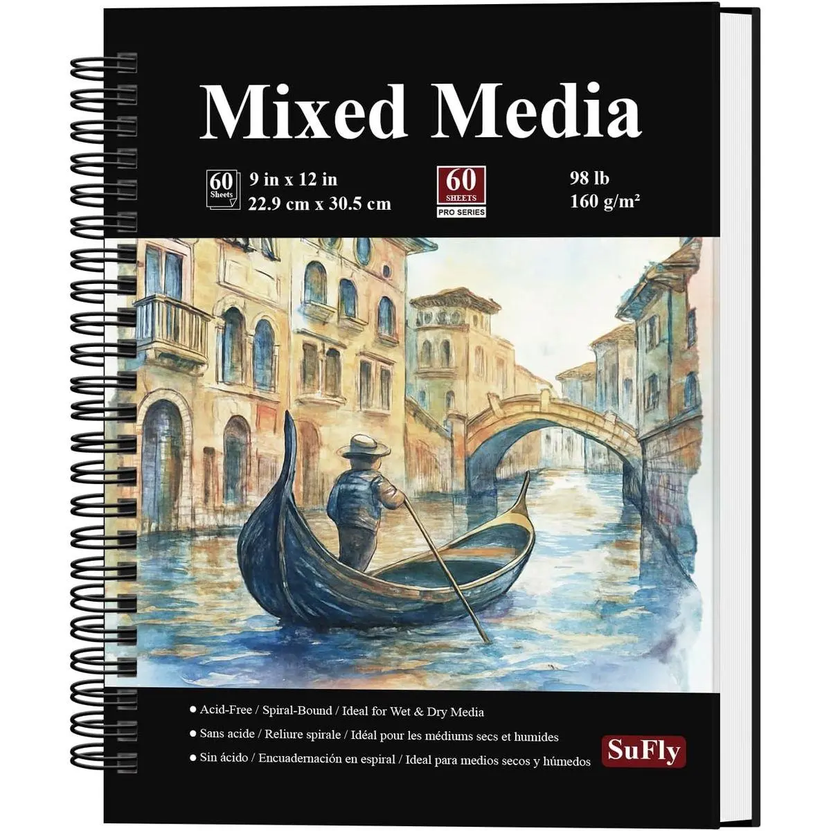 Mixed Media Sketchbook 9x12, Mixed Media Paper_98lb/160gsm, 60 Sheets | Mixed Media Pad, Thick Drawing Paper Pad, Spiral Sketch Pads for Drawing, Watercolor Paper for Art Class & Painting Supplies