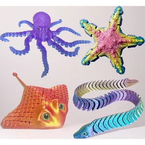 4 Pcs 3D Printed Sea Animal Toy,3D Printed Ocean Animal Fidget Toys Full Body Joint Movable Design,for Home Office Desk Decor Birthday Gifts