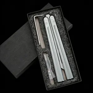 Silver Color Aluminum Balisong Butterfly Trainer, Beginner Training Knife Set, Unsharpened Blade, Perfect Gift for Friends