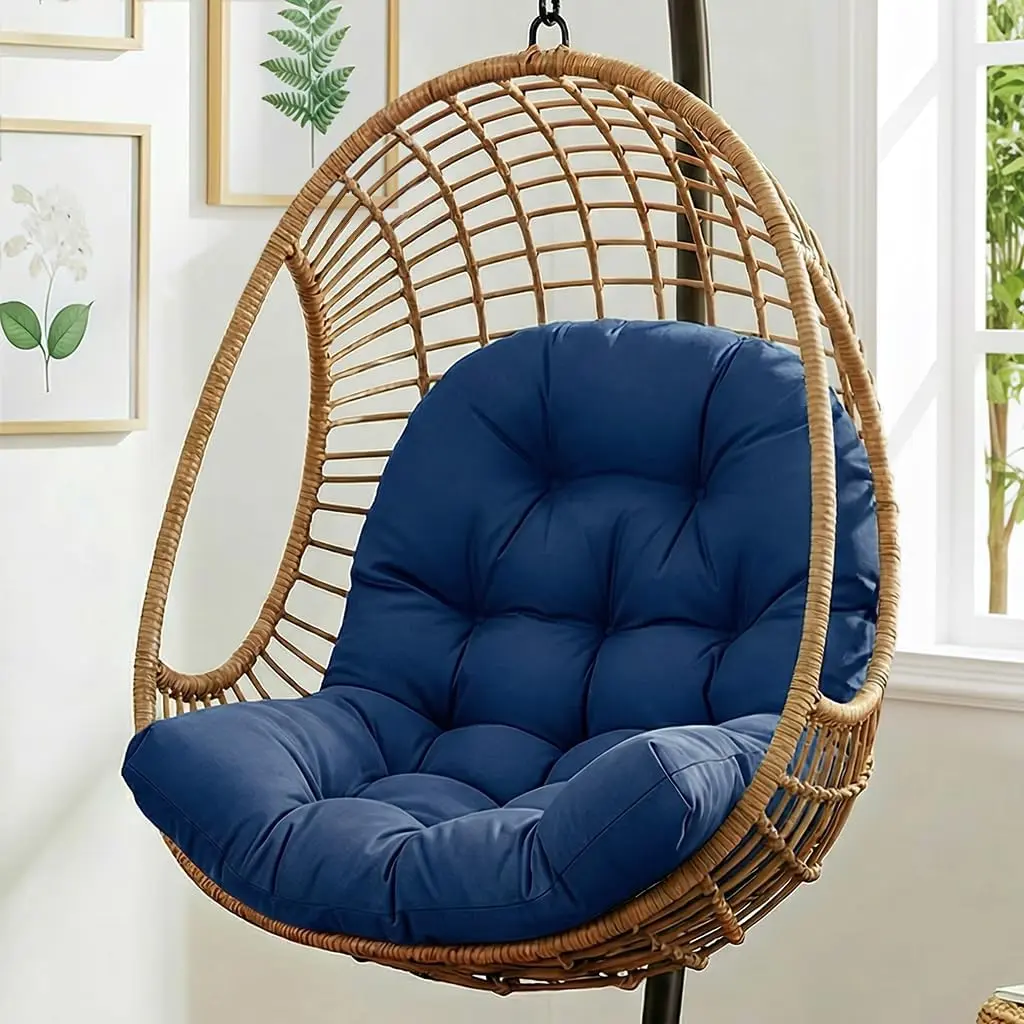 Egg Chair Cushion, Indoor Outdoor Hanging Egg Chair Cushions Replacement, Memory Foam Patio Wicker Basket Swing Chair Cushion (Blue, 47 x 33 inch)