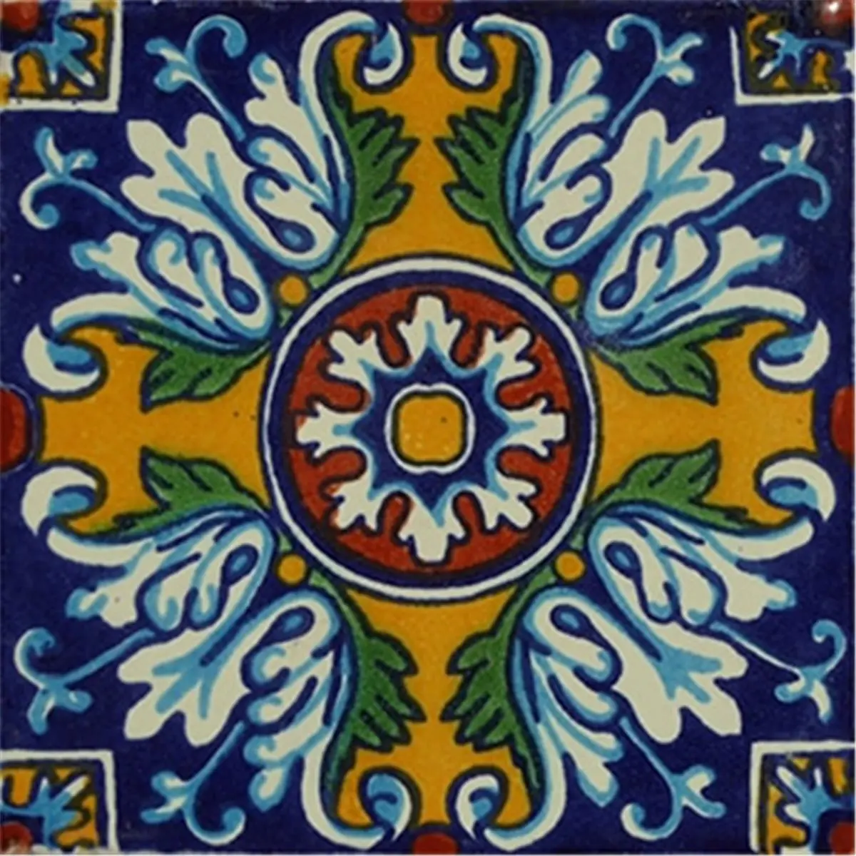 212 MAIN Handmade Square Decorative Talavera Mexican Decor Tiles (L118) - 4x4 in Natural Clay, Double-Fired, 1/4"-Nominal, 2 lbs, Hand Glazed, Great for Inside and Outside, Pack of 4