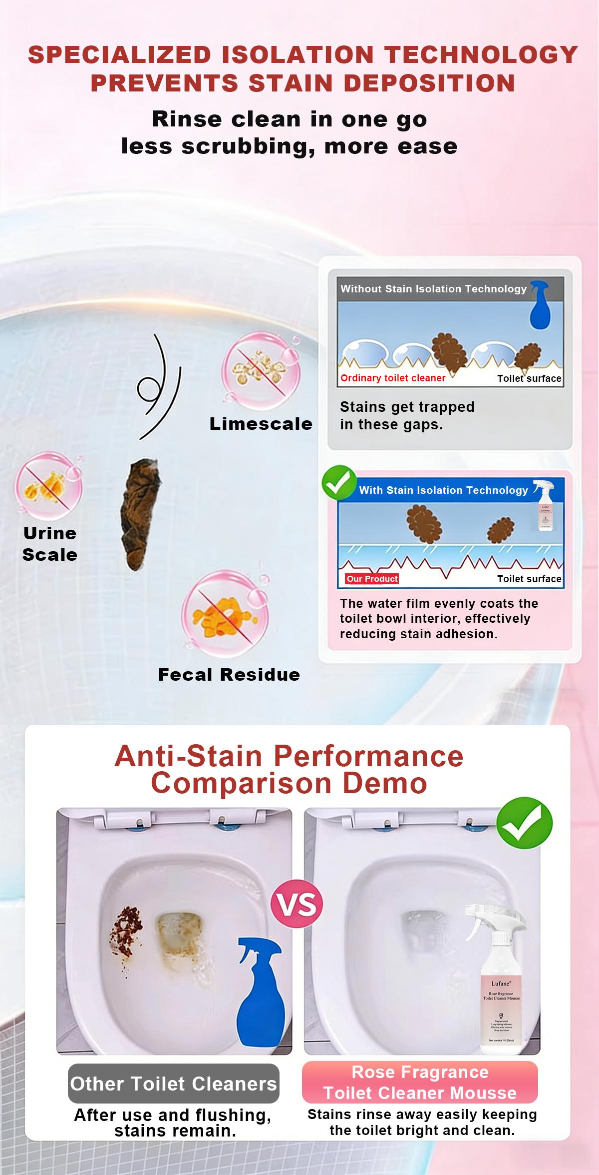 [mothersdaygift]  Bathroom Cleaning Foam Spray (10.58 oz) — Long-Lasting Rose Scent; Removes Hard Water Stains, Toilet Grime, and Soap Scum from Various Surfaces