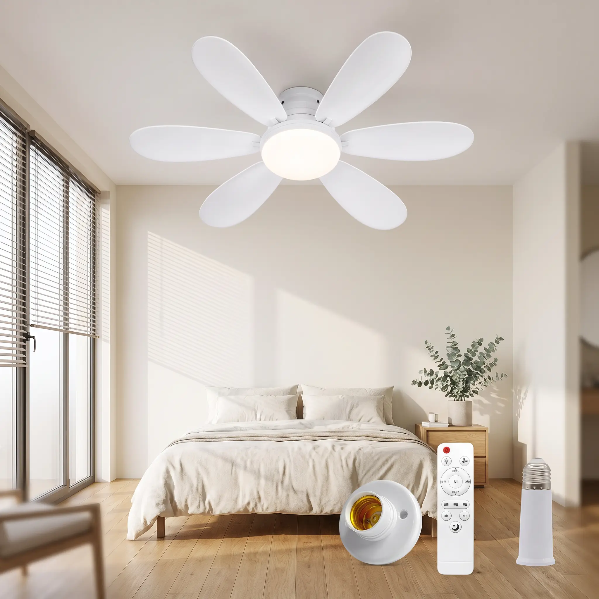 【SummerWins】6 - Blade Ceiling Fan Light with Remote, E27 LED Lamp, Adjustable Brightness & Speed for Bedroom/Living Room