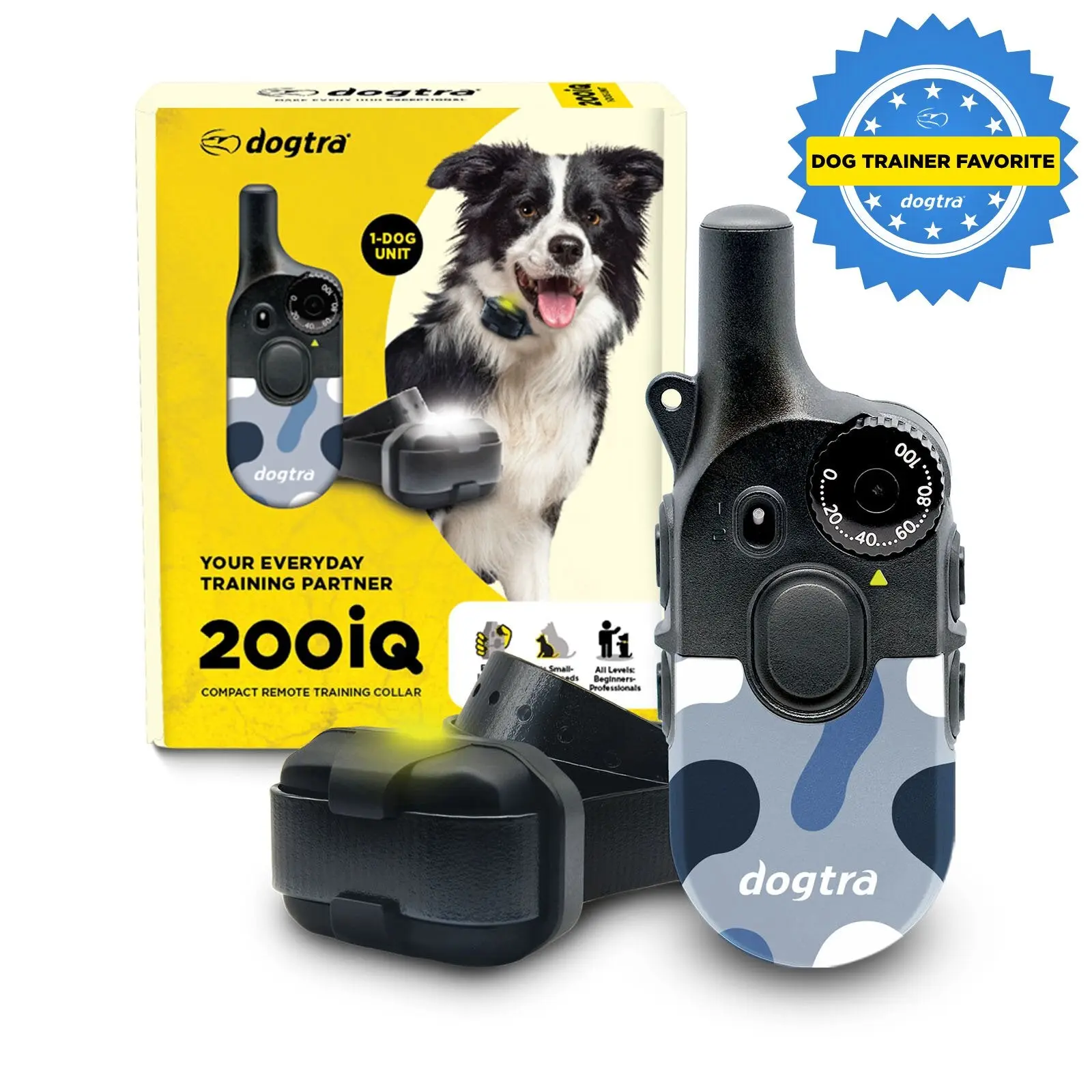 Dogtra 200iQ Remote Training E Collar - 100 Levels Tone Vibration 1/2 Mile Range - Compact Waterproof One-Handed Control for Dogs 10 lbs - Lightweight Daily Training - Abstract Blue