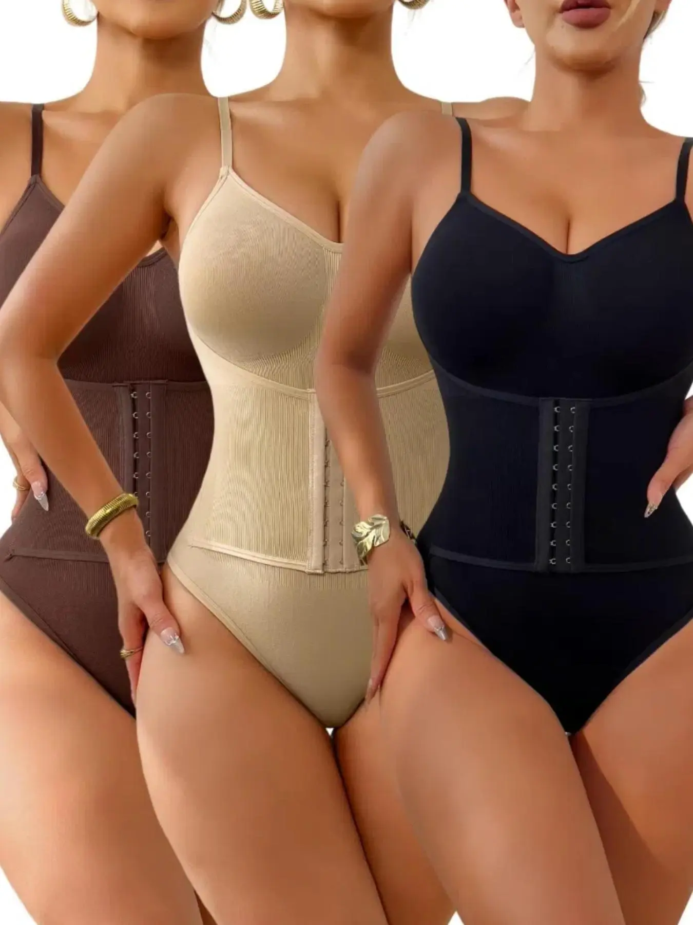 Women's Double-Breasted High Waist Shaping Bodysuit, Thong Design for Tummy Control, Essentials Shapewear for All Seasons, Ladies Shapewear