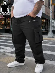 Large Size Men's Casual Sport Cargo Pants, All Purpose Pants, Plain Multi-Pocket Design, Beach Wear, Daily Commute, Running, Fitness, Straight Leg