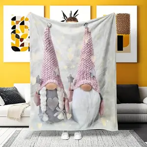 A Multi-Purpose Cute Pink Gnome Couple Flannel Blanket – Soft Comfy Blanket Ultra-soft for home, camping, office. Perfect for those who adore whimsical, heart-themed designs and cozy luxury, ideal for adding a sweet, magical vibe.