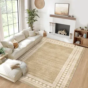 Modern Geometric Carpet Border Solid Color Rug Soft Thin Carpet Foldable Indoor Rug for Bedroom Office Restaurant Kitchen Laundry Room