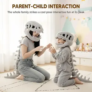 Dinosaur Plush Props Skeleton Design, Realistic Dinosaur Skeleton Hood, Themed Skull Cosplay Props, Parent-Child Interactive Games