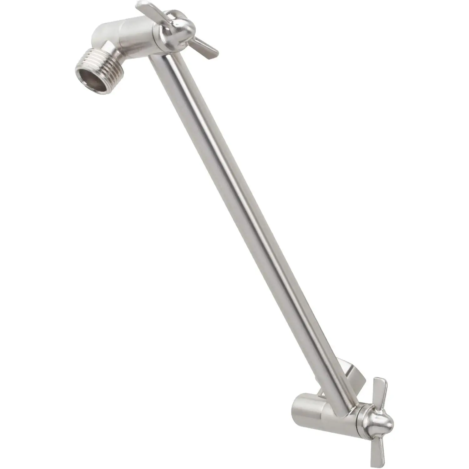 Shower  Extension Arm by , Adjustable 10 Inch Showerhead Extender with Flange, Solid Brass Construction, Universal Tall Hi-lo Pipe Height Extending (Stainless Steel)