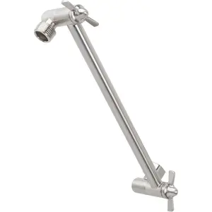 Shower  Extension Arm by , Adjustable 10 Inch Showerhead Extender with Flange, Solid Brass Construction, Universal Tall Hi-lo Pipe Height Extending (Stainless Steel)