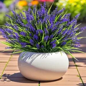 24 Bundles Artificial Plants Flowers Outdoor – Faux Lavender Flowers with Monkey Grass UV Resistant Plastic Faux Plants for Garden Porch Window Patio Hanging Planter Home Decor