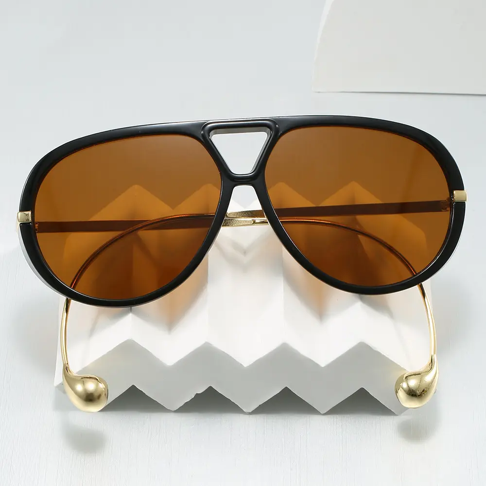 Metal European-American Retro Personalized Pilot Sunglasses - Minimalist Casual Eyewear, Outdoor Fashion Accessory, Double Gray, Cross-Border Fashion, European And American, Oversized, Retro Pilot Sunglasses