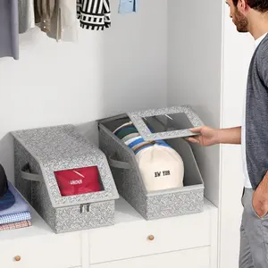Fabric Dustproof Hat Storage Box, Large Capacity Stackable Baseball Cap Organizer, Multifunctional Home Closet Classification Bin