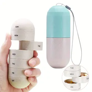 ASTRAVEA 7-Day Pill Organizer, Capsule Shape, Portable & Discreet Rotating Case
