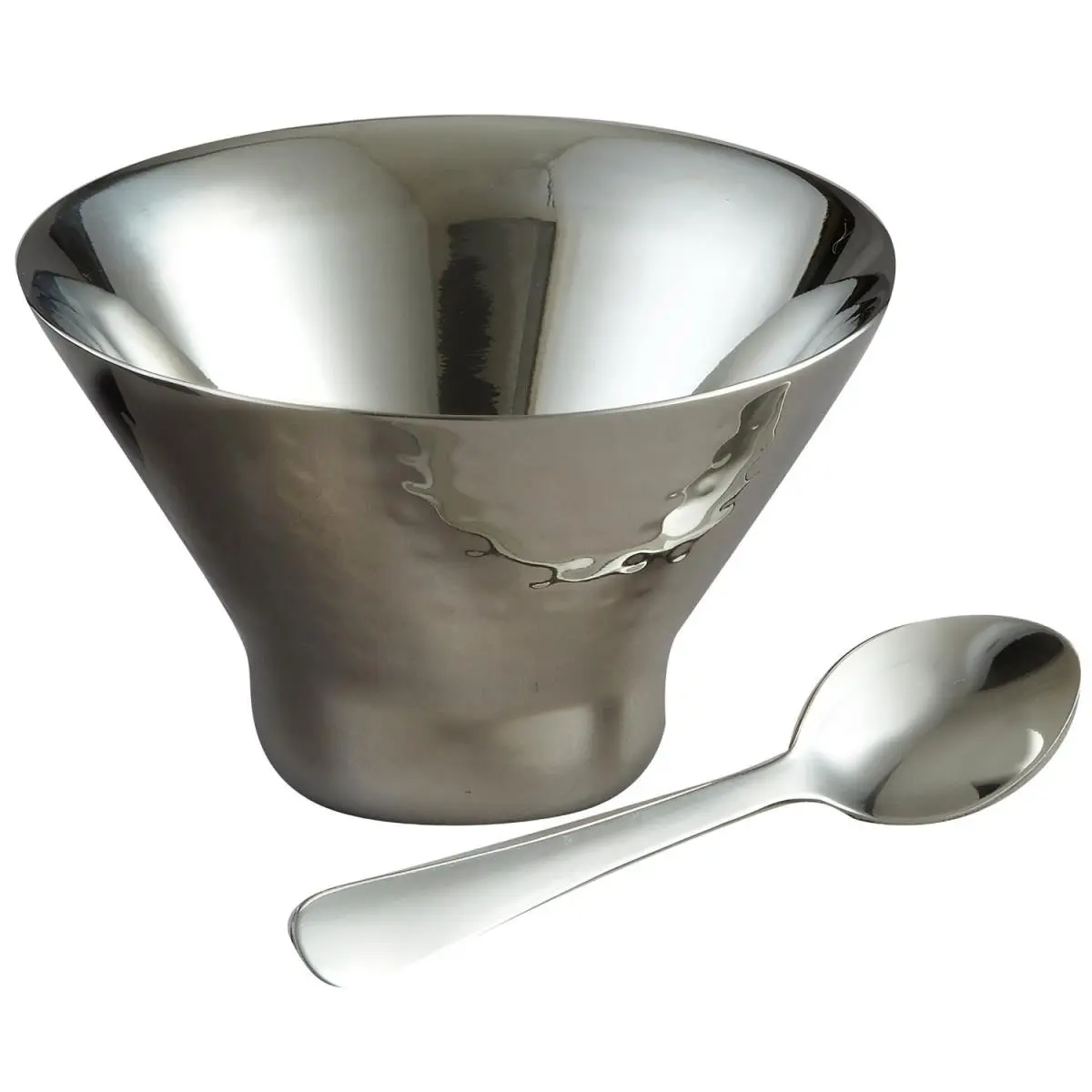 212 MAIN Hammered Aster Hammered Finish Heavy-Duty Stainless Steel Double-Wall Insulated Dessert Bowl with Spoon, Food-Safe, Dishwasher-Safe Kitchen Tableware for Ice Cream, Fruit, Heavy-Duty Stainless Steel Bowls