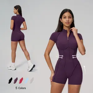 NVWA Mother's Day Gifts, Women's One Piece  Zip-Up Bodysuit Jumpsuits Short Bodycon Bodysuit Workout Summer Outfits Gym Yoga Rompers