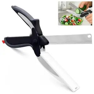2 in 1 Kitchen Scissors for Food- Stainless Steel Blade & Plastic Cutting Board Scissors with Safety Lock | 9.6" Tomato Knife, Fruit & Vegetable Cutter -Easy-to-Use Kitchen Shears for Meat, Cheese, Holiday Gift